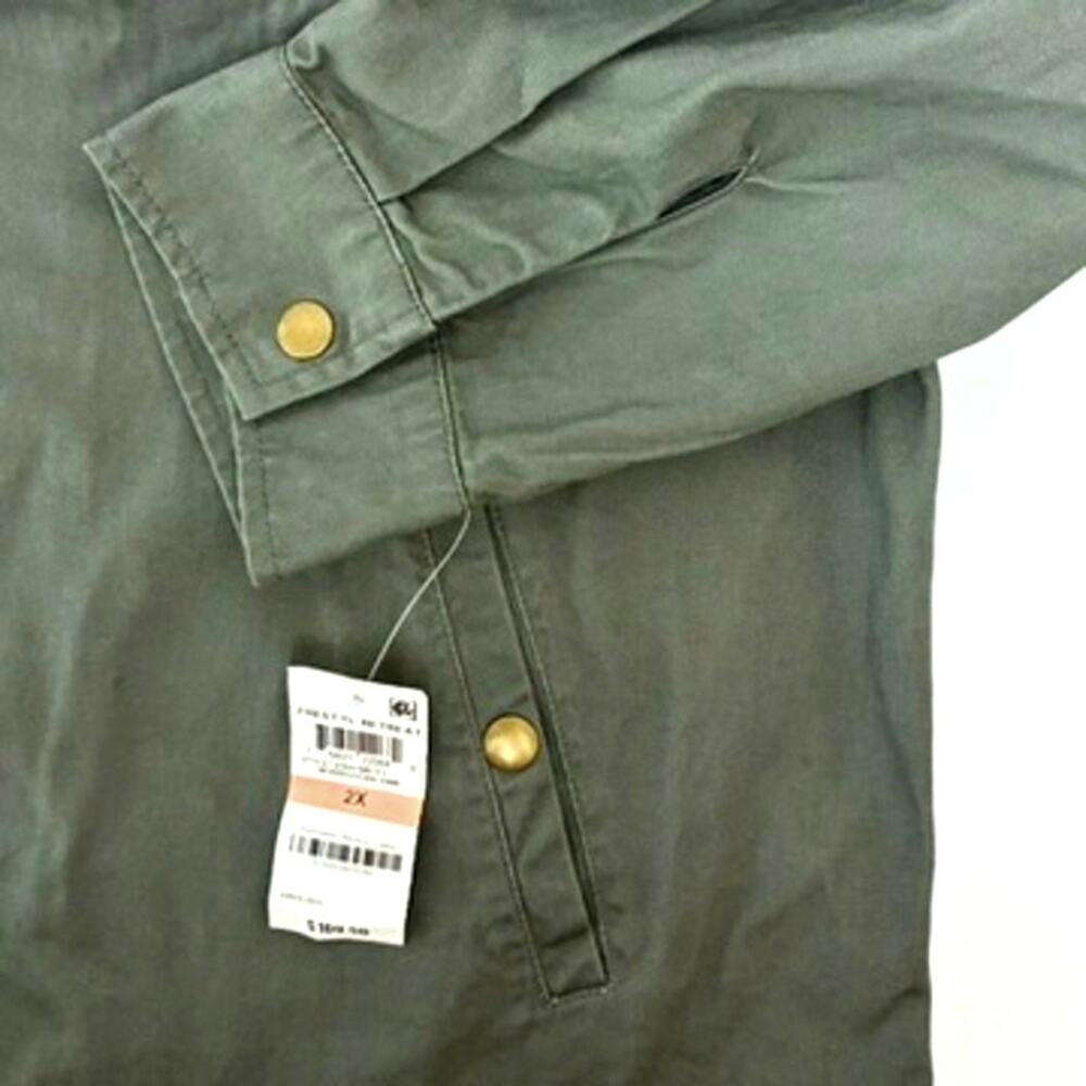 NWT Women's Olive Green Cotton Utility Jacket with Embroidered Roses - Plus 2X - Picture 8 of 10